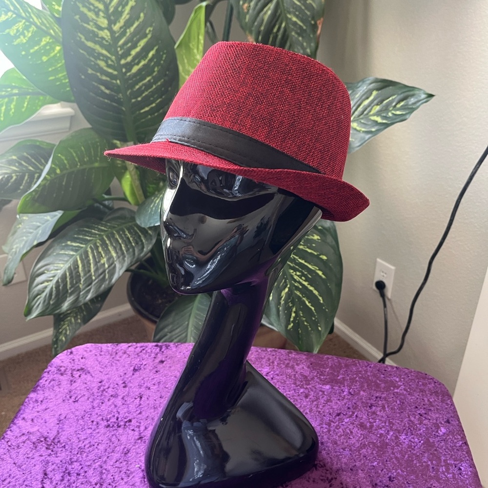 Stylish Red Fedora Hat with Black Band